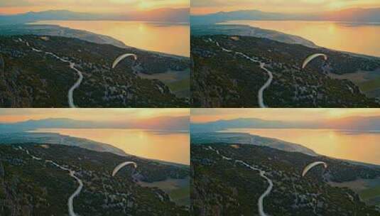 乡村上空中的滑翔伞高清在线视频素材下载