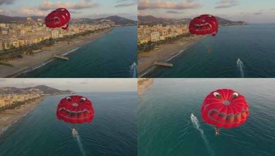 水上运动滑翔伞土耳其阿拉尼亚在无人机上拍摄高清在线视频素材下载