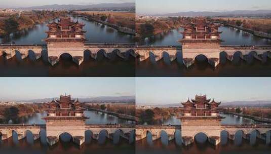 航拍云南建水古城双龙桥十七孔桥高清在线视频素材下载