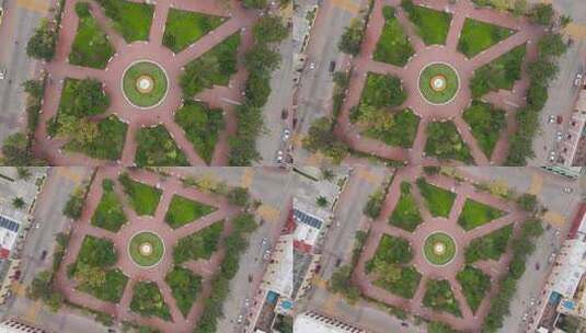 鸟瞰无人机拍摄的名为“公园校长弗朗西斯科·坎顿·罗萨多”的城镇广场高清在线视频素材下载