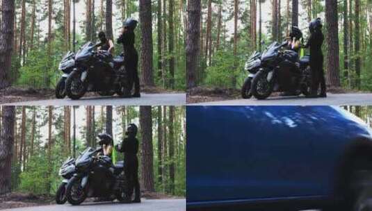 两个女人戴上头盔准备骑摩托车高清在线视频素材下载