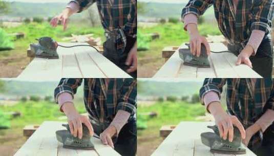 木匠打磨木板高清在线视频素材下载