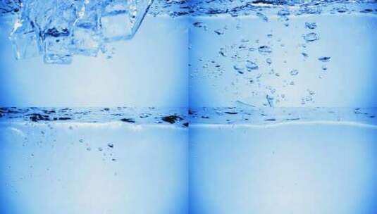 蓝色滤镜冰块随着气泡掉入水中高清在线视频素材下载