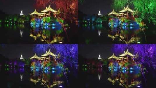扬州瘦西湖夜游游船五亭桥夜景灯光秀高清在线视频素材下载