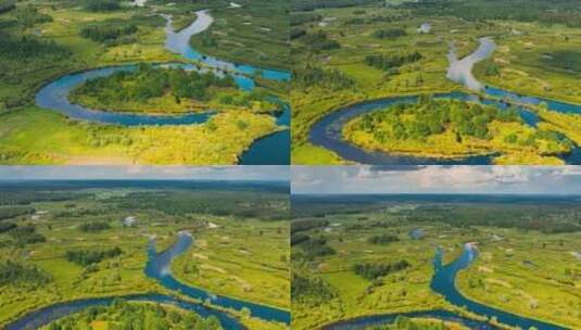 森林和弯曲的河流沼泽高清在线视频素材下载