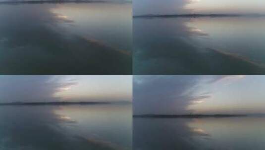 航拍武汉东湖清河桥清晨朝霞湖水高清在线视频素材下载