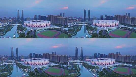 杭州奥体中心航拍高清在线视频素材下载