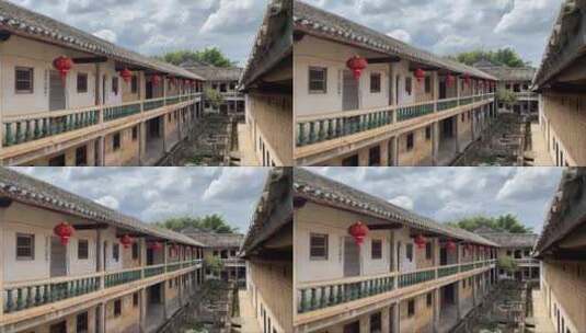 风景中国民俗古建筑客家围龙屋高位角楼高清在线视频素材下载
