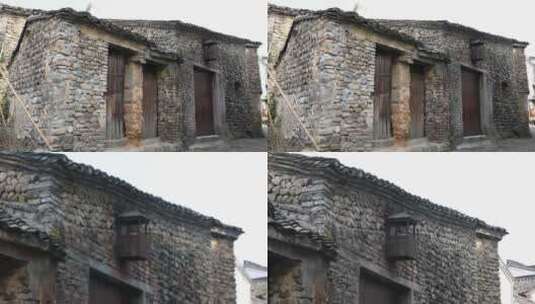J浙江杭州龙门古镇石头房子4K实拍视频高清在线视频素材下载