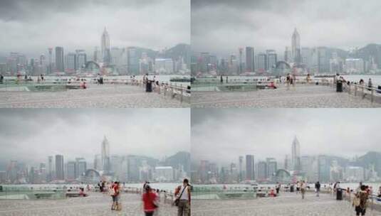 人们在观看世界闻名的声光秀香港城市天际线高清在线视频素材下载
