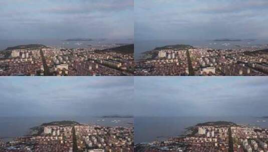 航拍山东长岛沿海城市风光高清在线视频素材下载