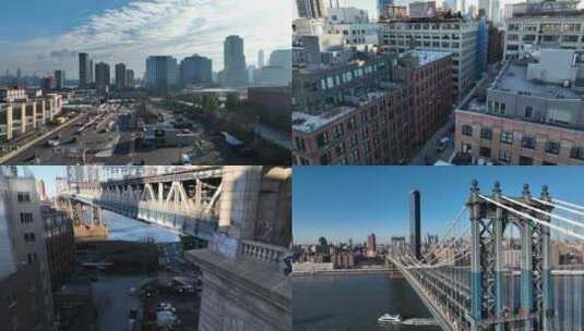 航拍纽约曼哈顿大桥城市地标建筑高清在线视频素材下载