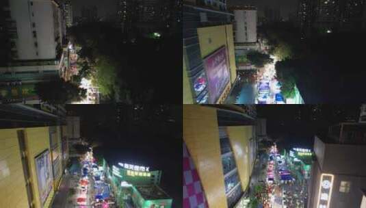 广西南宁城市夜市摊街景人流航拍高清在线视频素材下载