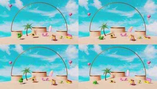 沙滩和夏日旅行度假场景的动画高清在线视频素材下载