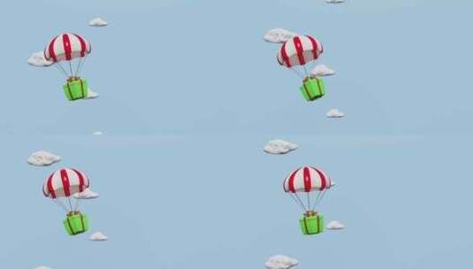 漂浮的云朵和礼物盒带有降落伞的动画高清在线视频素材下载