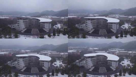 浙江农林大学冬季唯美雪景风景航拍高清在线视频素材下载