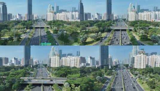 深圳滨海大道航拍城市建筑风光街道交通车流高清在线视频素材下载