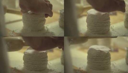 烧麦制作擀面高清在线视频素材下载