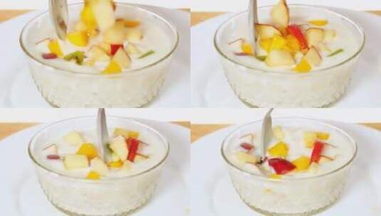 酸奶拌水果高清在线视频素材下载
