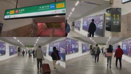 车站步行隧道出站旅客背包行李高清在线视频素材下载