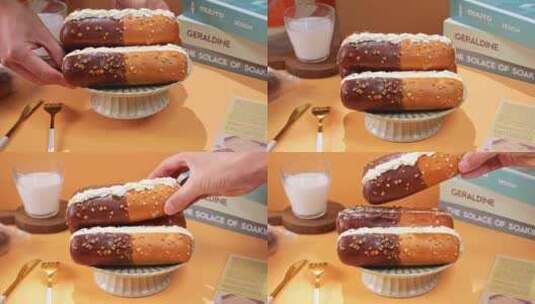 奶油夹心面包 夹心面包  现烤面包 面包高清在线视频素材下载