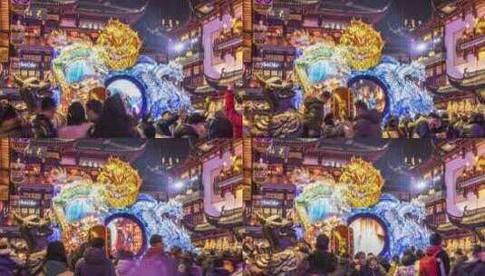 2024年龙年上海豫园灯会龙头灯夜景延时高清在线视频素材下载