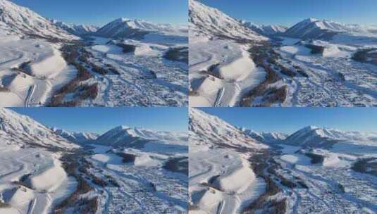 新疆冬季旅游 禾木冬天 村庄 禾木雪景高清在线视频素材下载