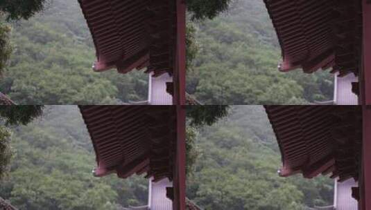 古建筑屋檐下雨空镜头大雨小雨雨季谷雨惊蛰高清在线视频素材下载