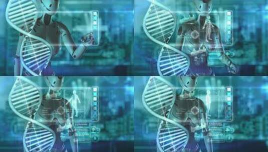 人工智能与人类DNA 3D渲染一起工作高清在线视频素材下载