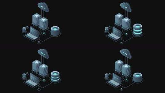 云技术计算动画。现代云技术。数据中心等距高清在线视频素材下载
