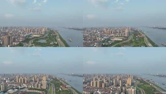 武穴市航拍长江城市河流经济风光沿江风景高清在线视频素材下载