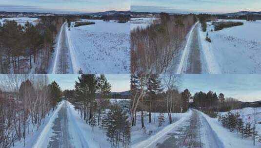 漠河北极村冰雪道路高清在线视频素材下载