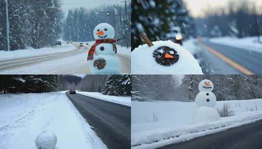 道路旁的雪人特写 (3)高清在线视频素材下载