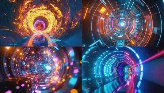 炫彩隧道光影特效 时空穿梭科幻空间霓虹色高清在线视频素材下载