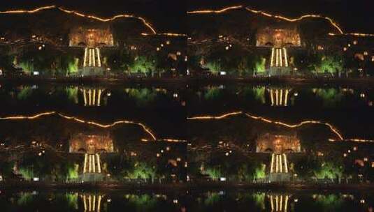 龙门石窟夜景古建筑栈道高清在线视频素材下载