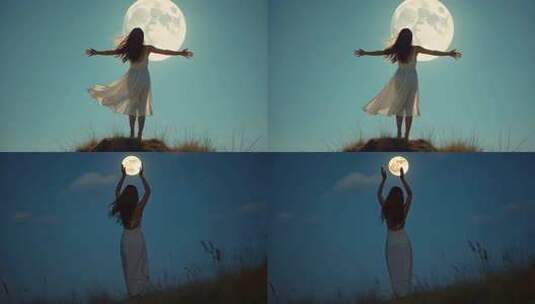 月光下的少女高清在线视频素材下载