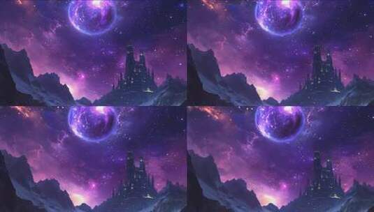 梦幻星空下的神秘城堡高清在线视频素材下载