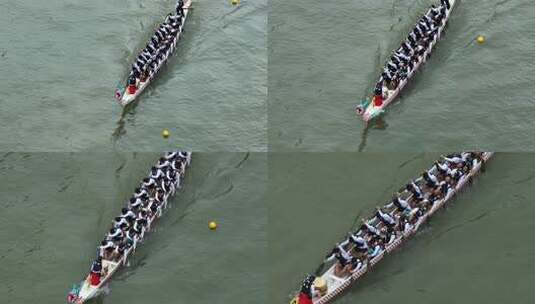 端午节赛龙舟比赛航拍龙舟俯拍龙舟划桨划船高清在线视频素材下载