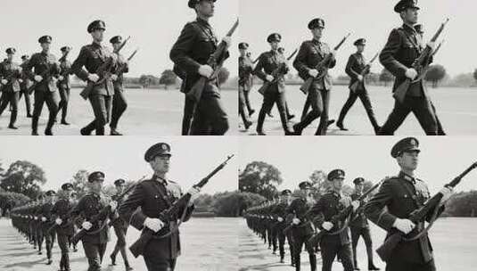 军人持枪列队行进画面高清在线视频素材下载
