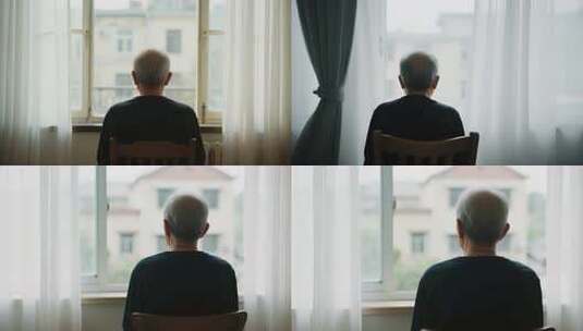 老人窗边独坐凝望高清在线视频素材下载