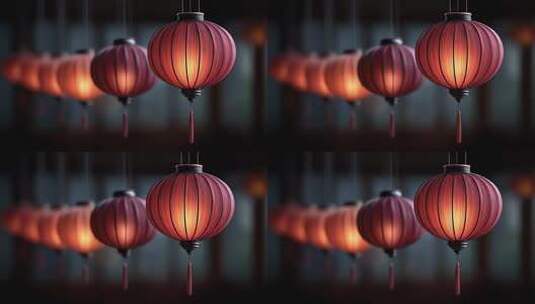 一排喜庆灯笼散发温暖光芒照亮美好高清在线视频素材下载