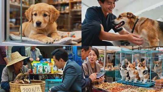 宠物市场 宠物店 人与宠物的温馨互动高清在线视频素材下载