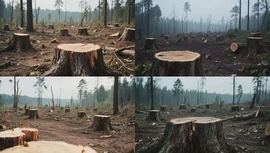 森林砍伐后的树桩景象高清在线视频素材下载