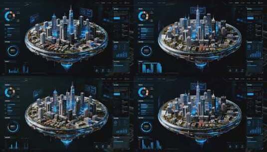 科技城市沙盘模型hud科技界面高清在线视频素材下载