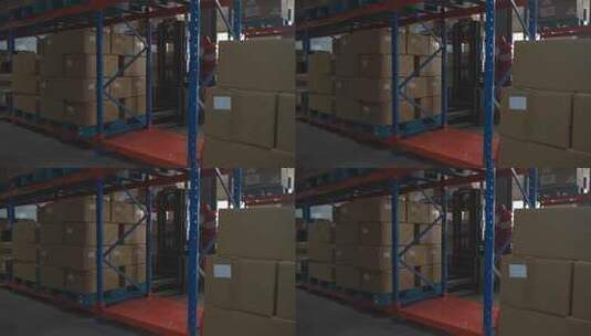 仓库工人操作叉车搬运货物高清在线视频素材下载