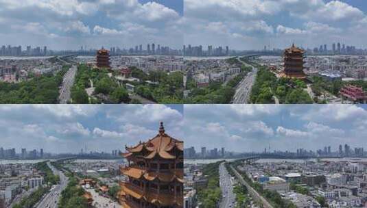 武汉黄鹤楼城市地标建筑航拍高清在线视频素材下载