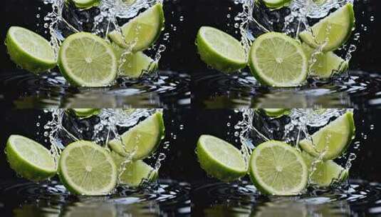 青柠入水瞬间特写高清在线视频素材下载