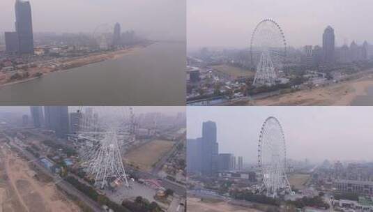 南昌摩天轮轮城市夜景航拍高清在线视频素材下载