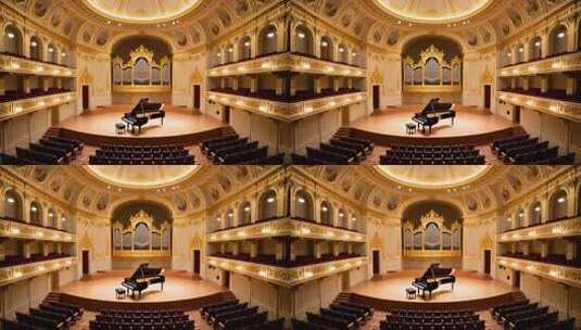 金色音乐厅钢琴演奏背景4K高清在线视频素材下载