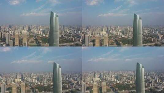 武汉中心大厦航拍白天高楼蓝天高清在线视频素材下载